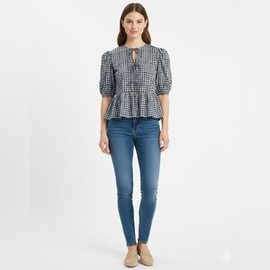 Time and Tru Women's Tie Front Peplum Top With Short Puff Slevees